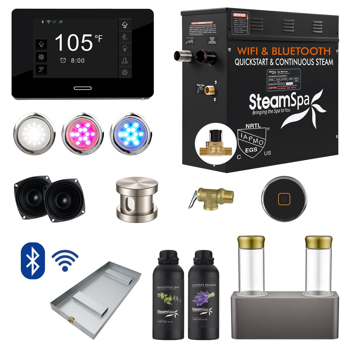 Steam Shower Generator, Full Package, Black Deluxe Series