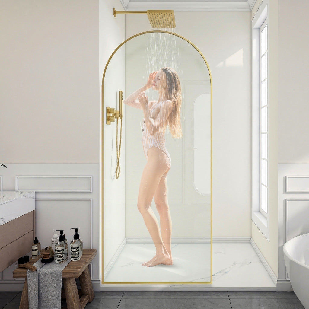 Ember Series 34 in. x 78 in Framed Arch Fixed Shower Screen Door with 8mm Tempered Clear or Fluted Glass