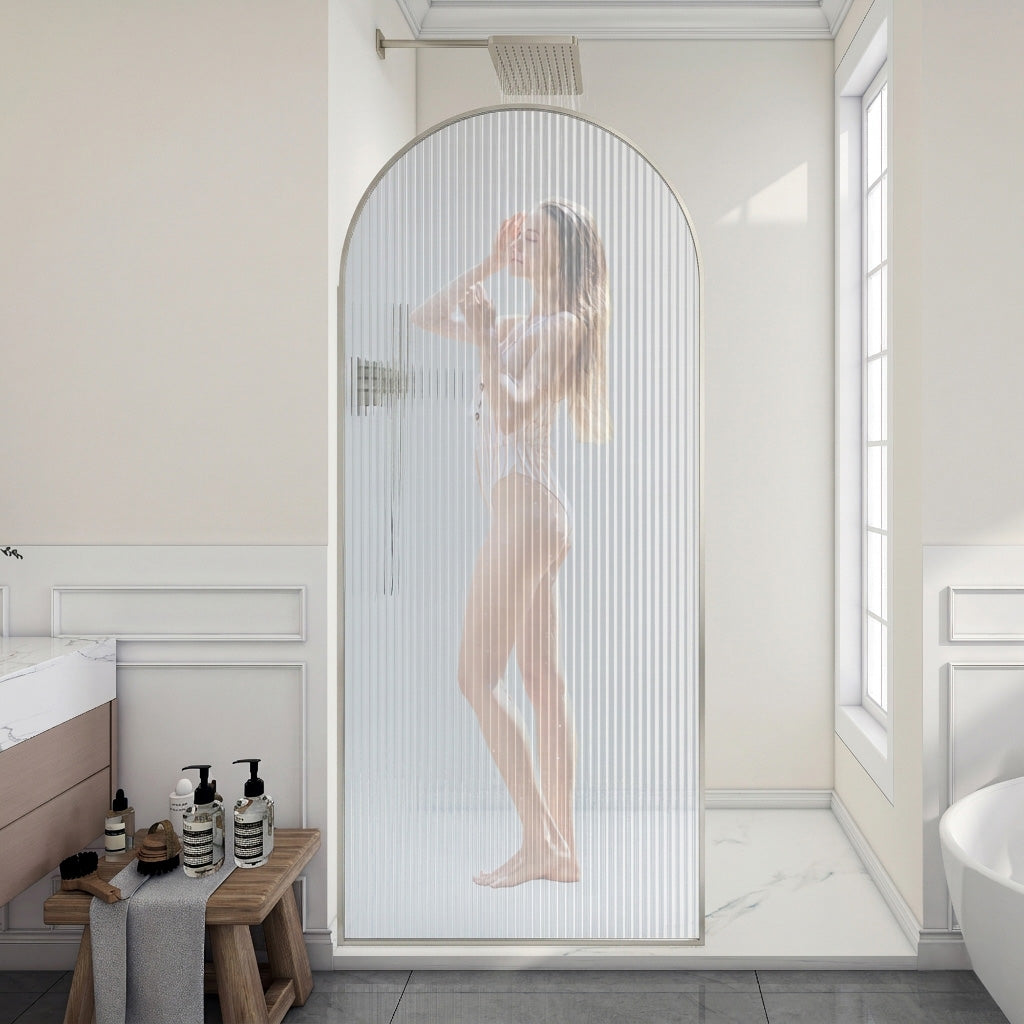 Ember Series 34 in. x 78 in Framed Arch Fixed Shower Screen Door with 8mm Tempered Clear or Fluted Glass