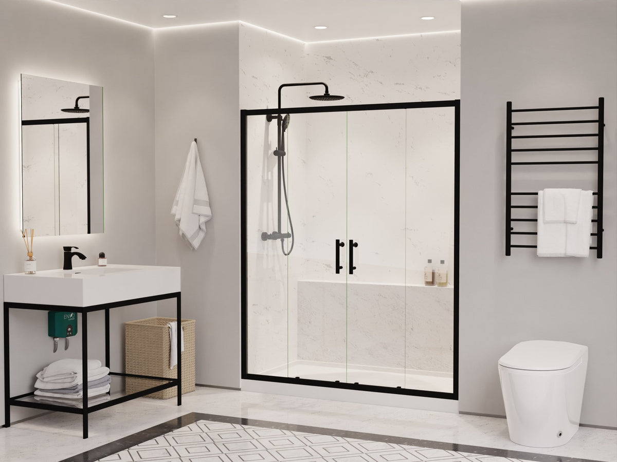 Romance Series 59 to 60 in. x 70 in. Sliding Framed Shower Door with Tsunami Guard Tempered Clear Glass