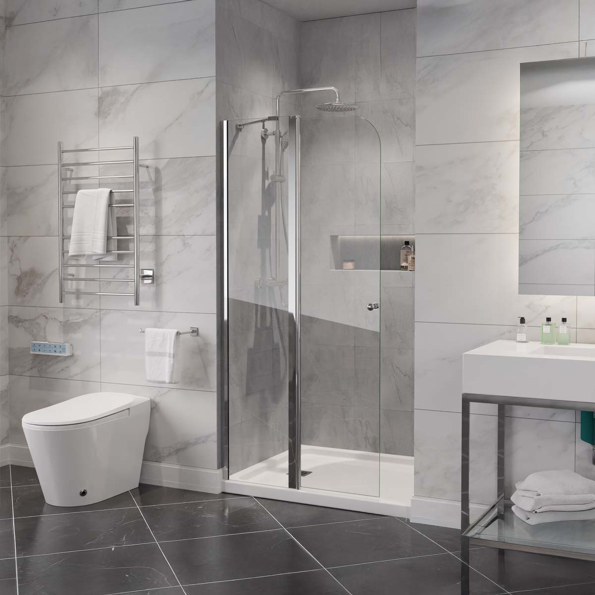 Romance Series 34 in. x 72 in. H Hinged Frameless Shower Door with Tsunami Guard Tempered Glass
