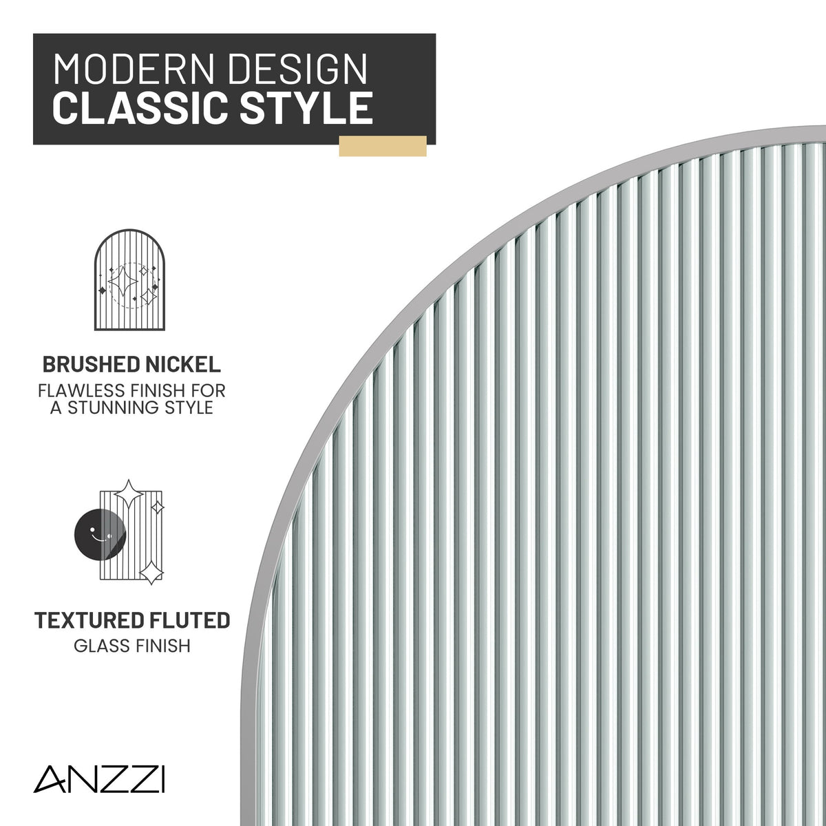 Ember Series 34 in. x 78 in Framed Arch Fixed Shower Screen Door with 8mm Tempered Clear or Fluted Glass