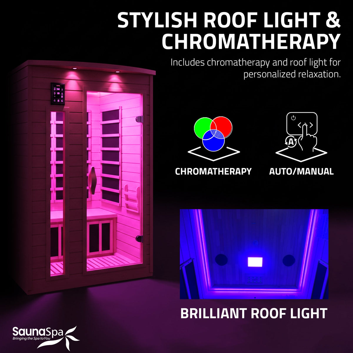Infrared Sauna, 2 Person Indoor Cabin Chromotherapy Lighting