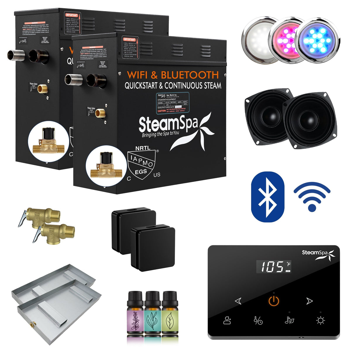 Steam Shower Generator, Full Package, Black Wireless Deluxe New