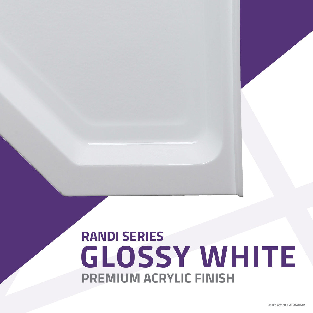 Randi Base Series 36 in. L x 36 in. W Corner Shower Shower Pan Base with Center Drain in Glossy White Marine Acrylic