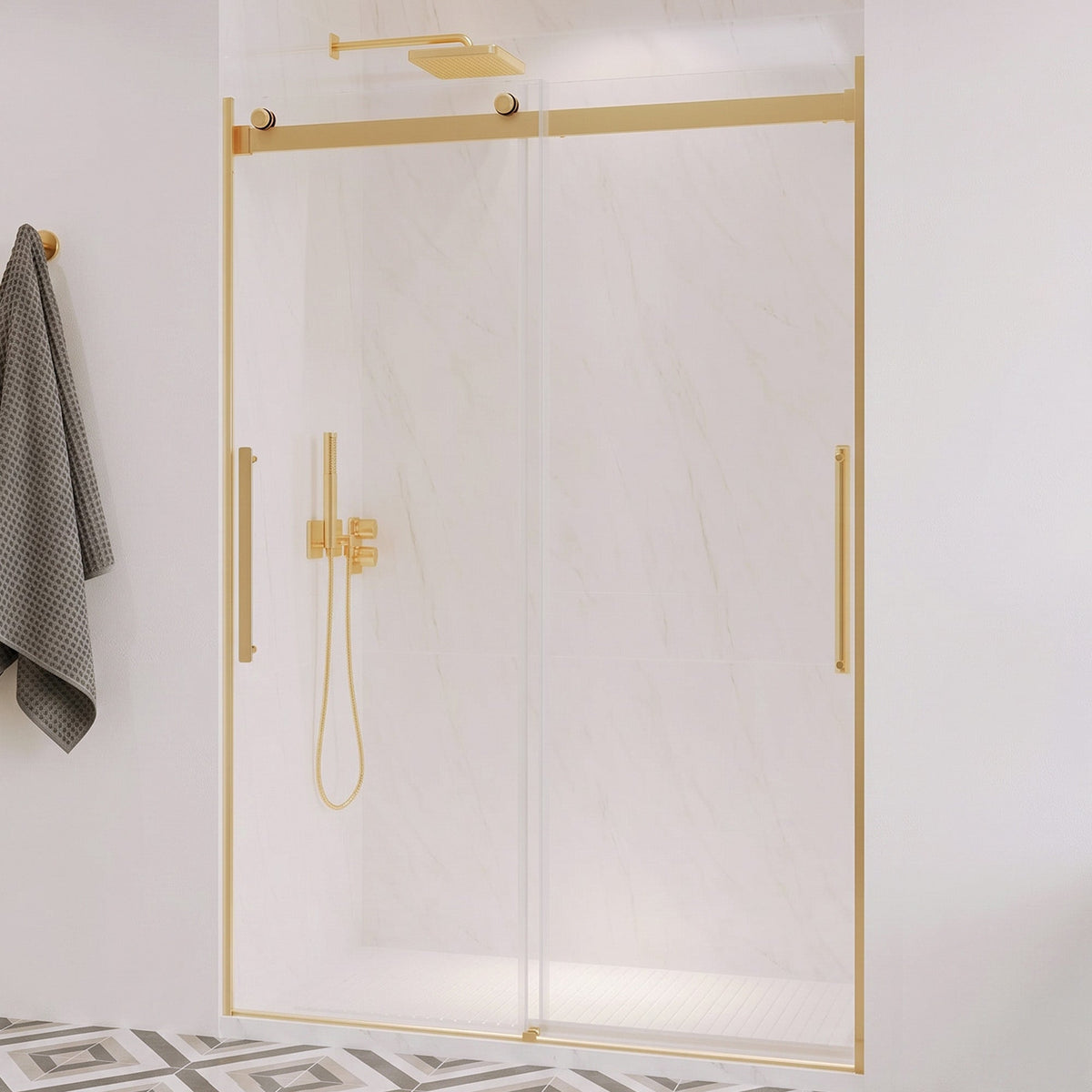 48 x 76 Frameless Shower Door, Stellar Sliding Tsunami Guard