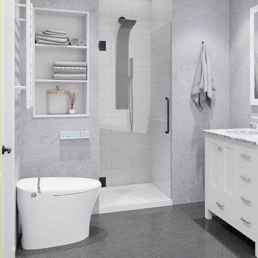 24 x 70 Frameless Shower Door, Fellow Hinged Clear/Frosted Tempered