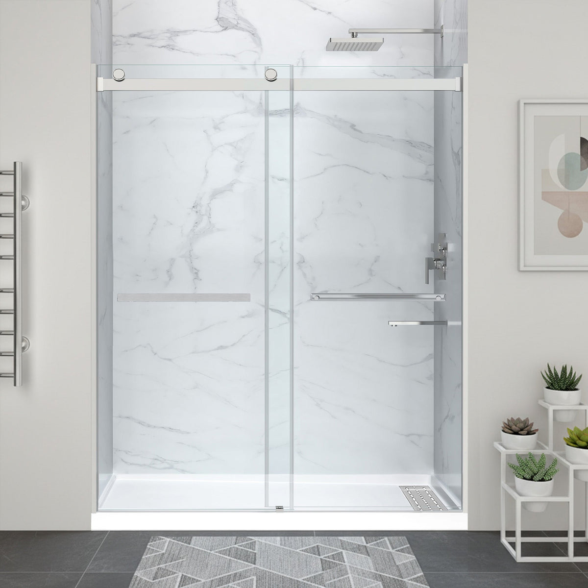 48 x 32 Frameless Shower Door, Pan Only, Kahn Alcove Sliding Combo