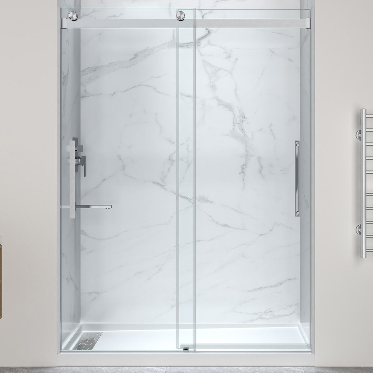 76 x 57 Framed Shower Door, Pan Only, Stellar Frameless Sliding Glass