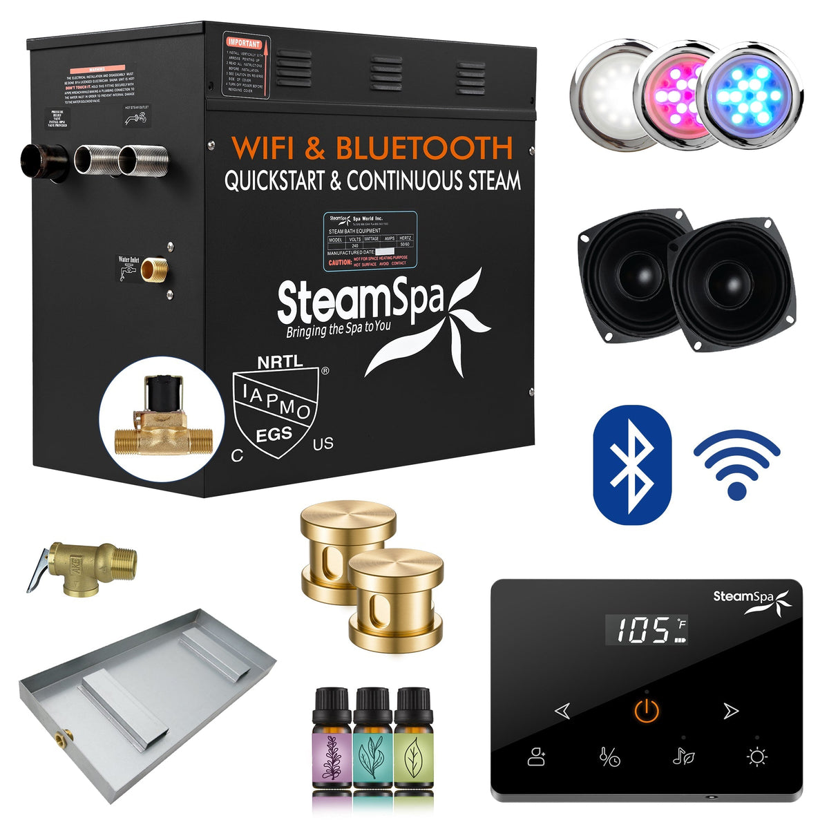 Steam Shower Generator, Full Package, Black Wireless Series