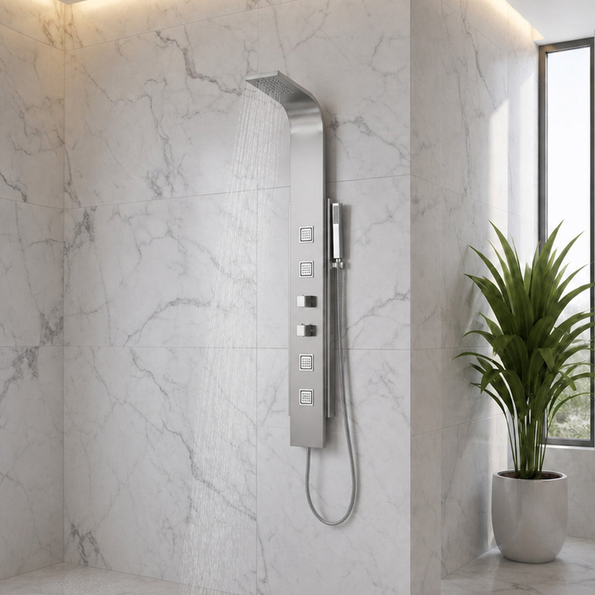 Shower Panel, VISOR Jetted Full Body Brushed Steel