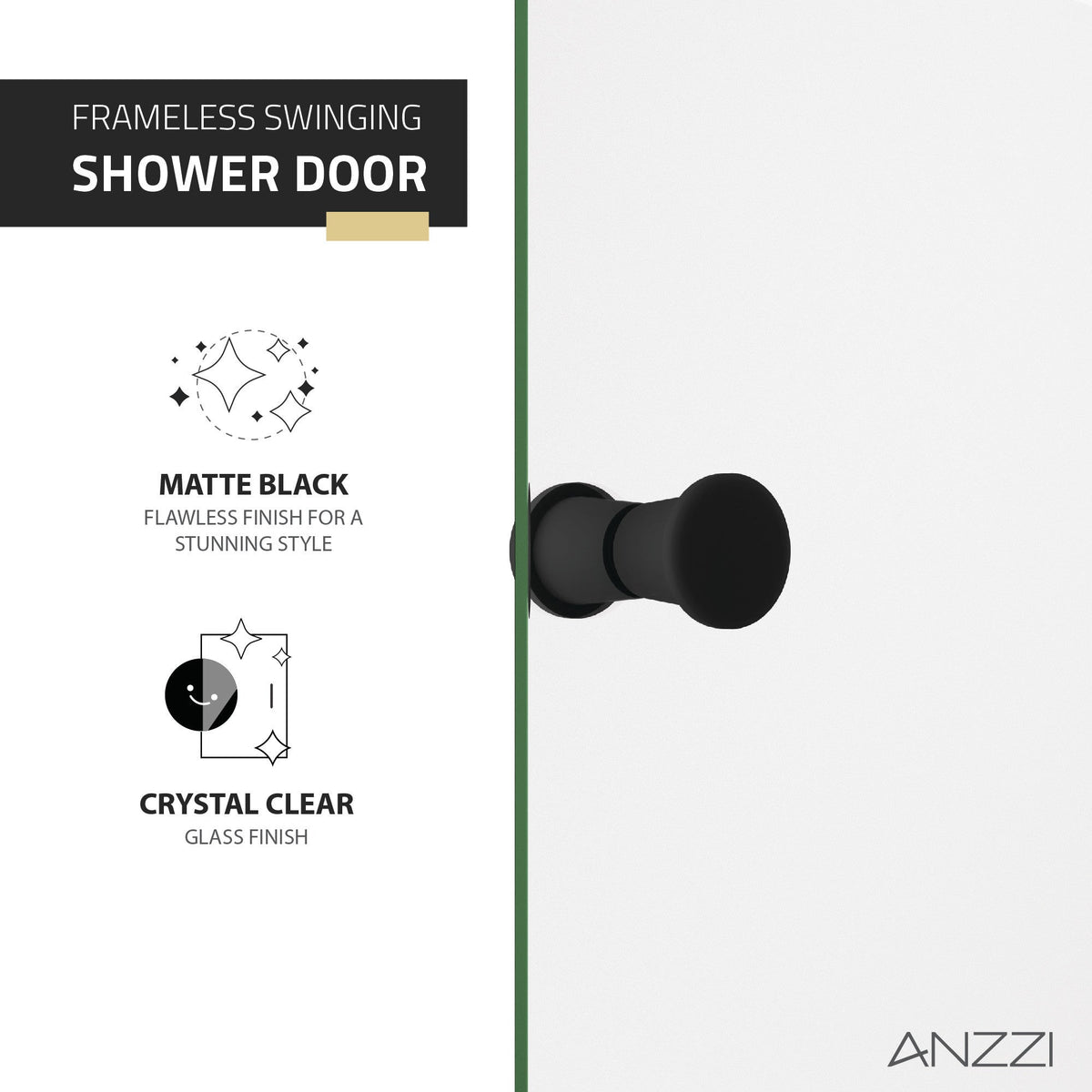 Romance Series 34 in. x 72 in. H Hinged Frameless Shower Door with Tsunami Guard Tempered Glass