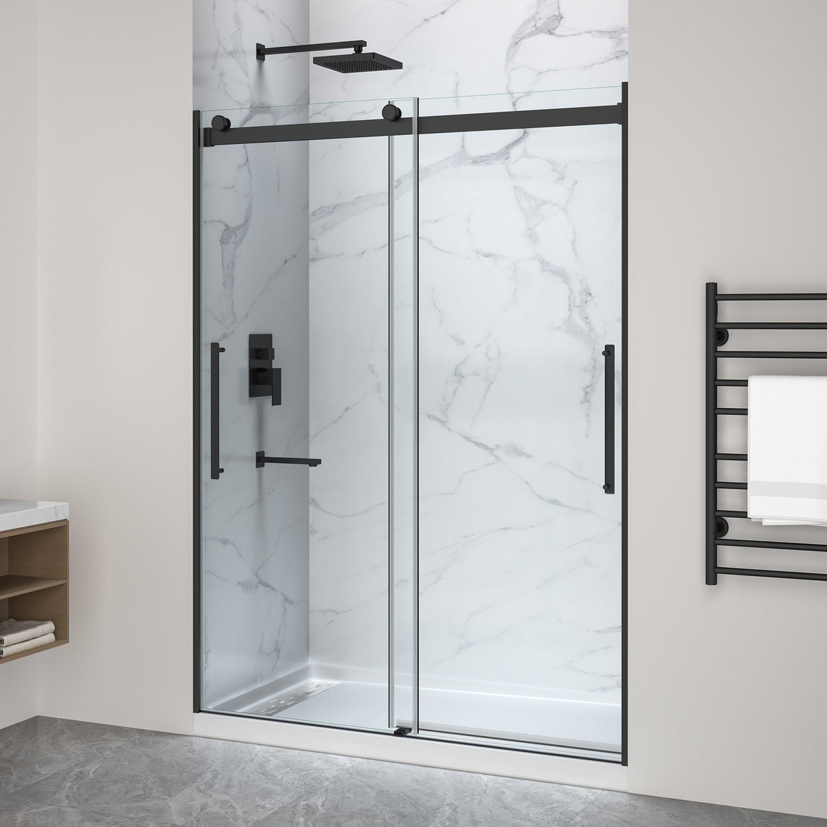 76 x 57 Framed Shower Door, Pan Only, Stellar Sliding Frameless x