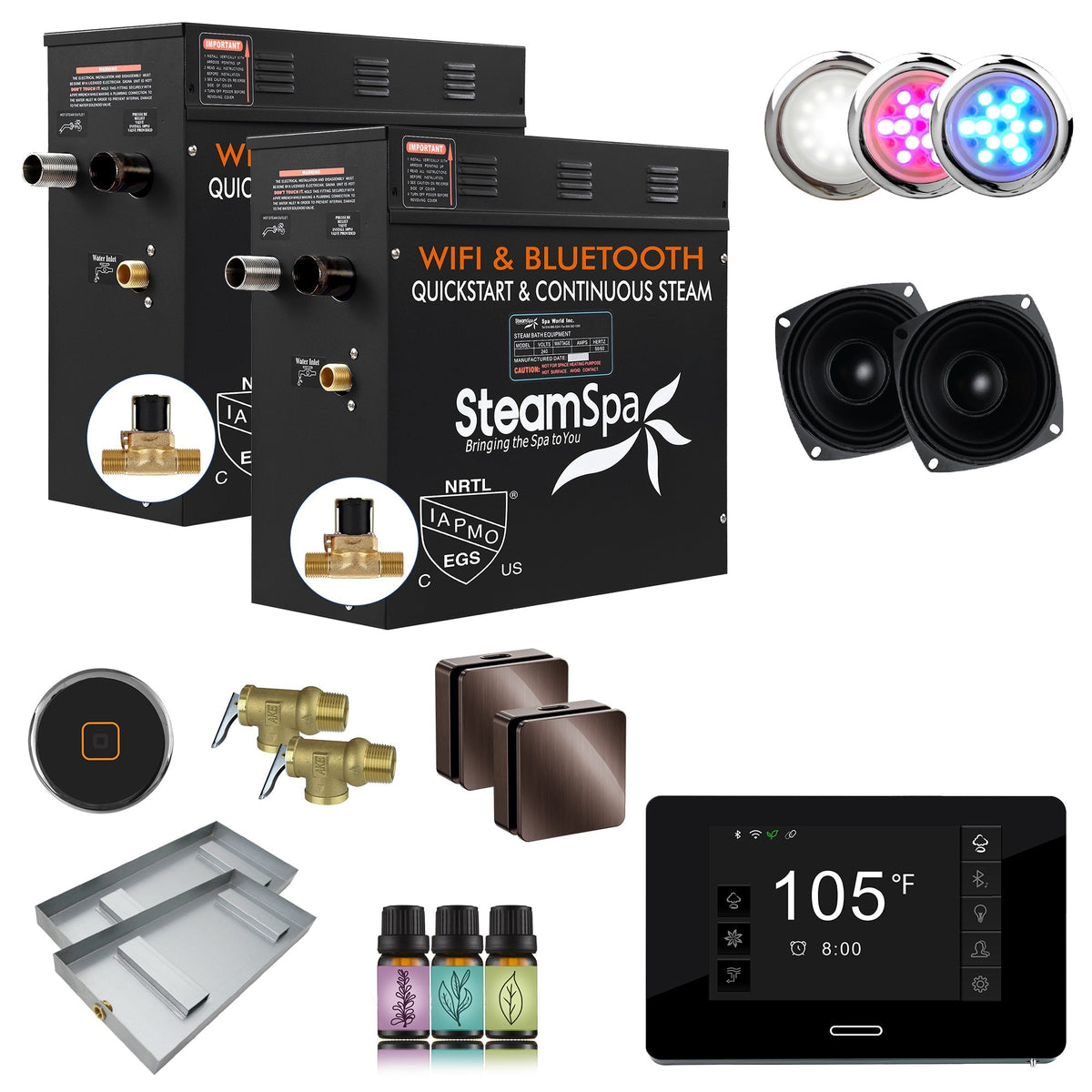 Steam Shower Generator, Full Package, Black New Square with Heads