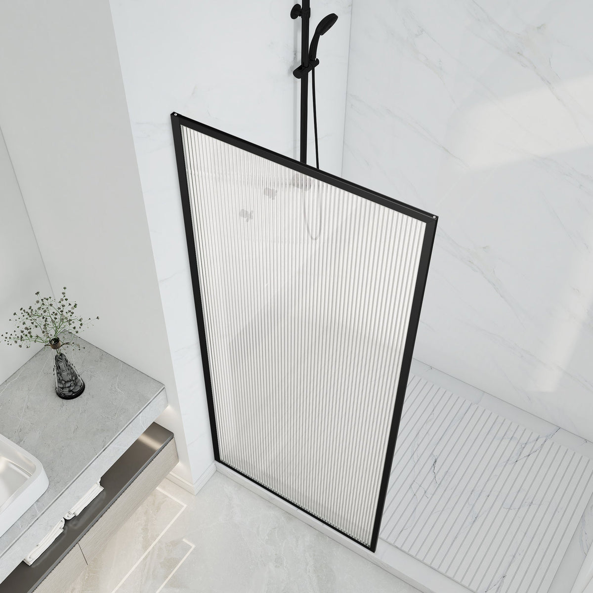 Welle 34 in. x 74 in. Framed Fixed Shower Screen Door with 5/16" (8mm) Tempered Fluted or Clear Glass