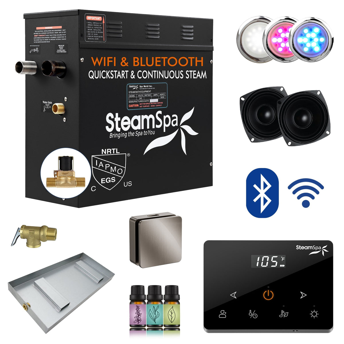 Steam Shower Generator, Full Package, Black Wireless Deluxe New