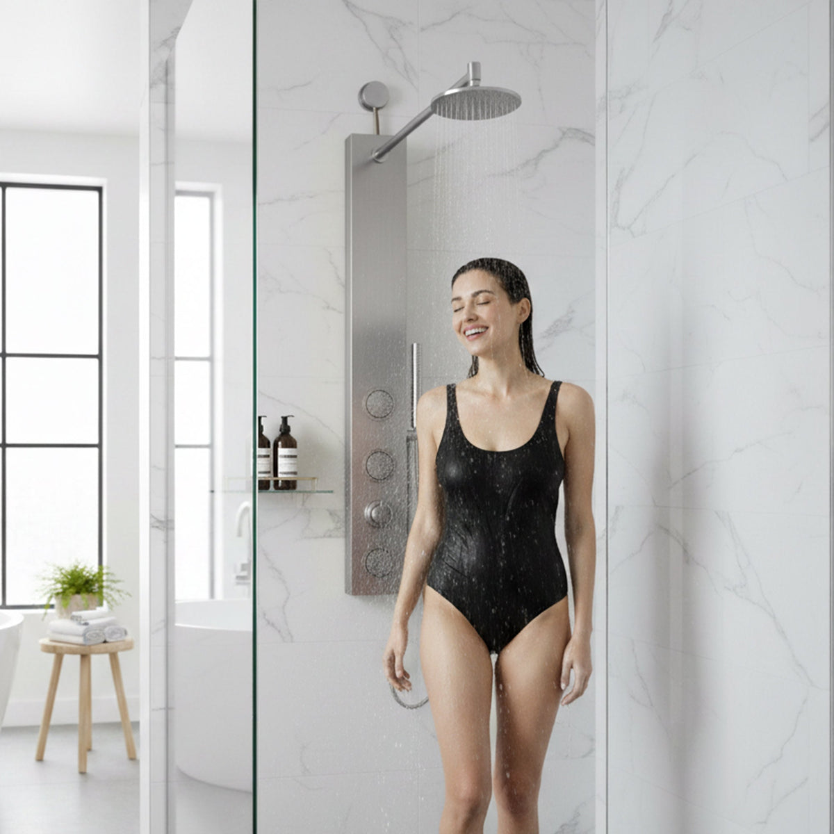 Shower Panel, Beverly Jetted Tower Heavy Spray Wand