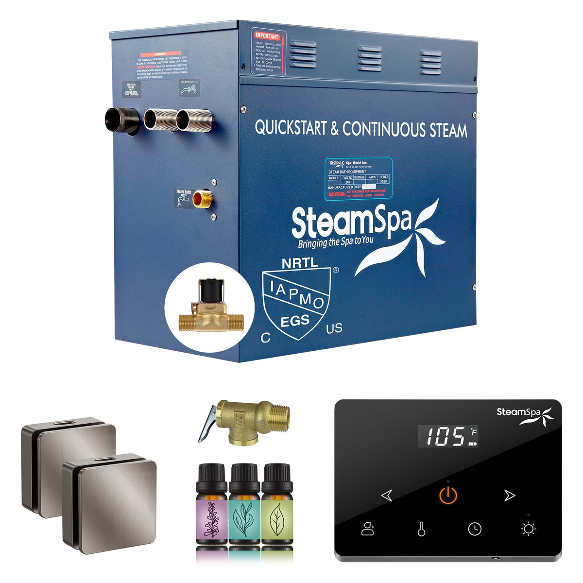 Steam Shower Generator, Full Package, Oasis Wireless New Square with Heads