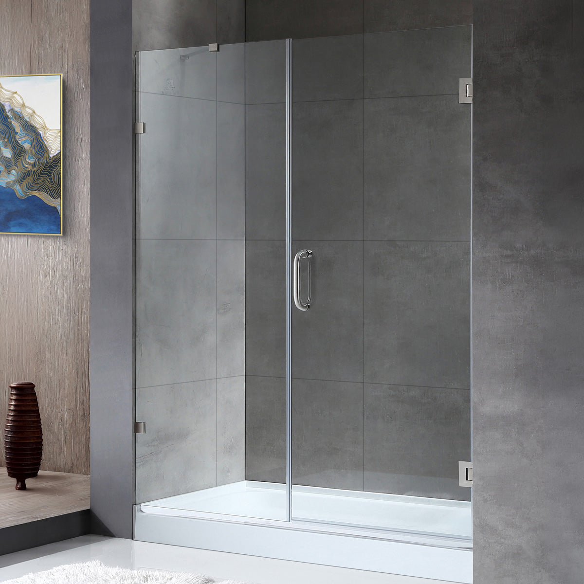 Consort Series 60 in. x 72 in. H Hinged Frameless Shower Door with Tsunami Guard Tempered Glass