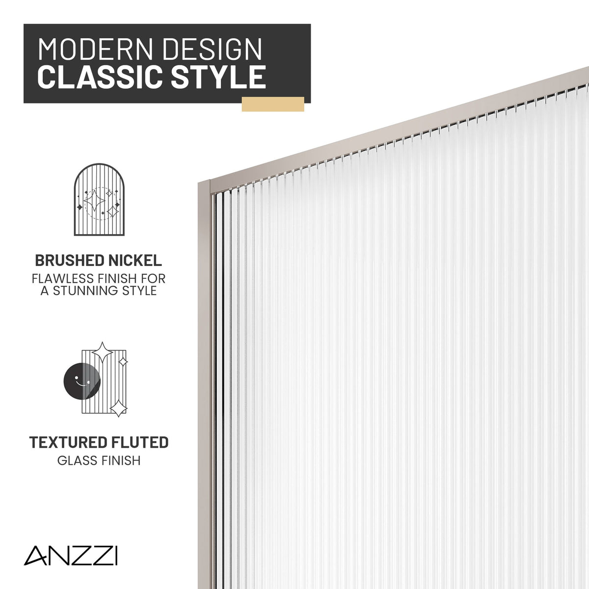 Welle 34 in. x 74 in. Framed Fixed Shower Screen Door with 5/16" (8mm) Tempered Fluted or Clear Glass