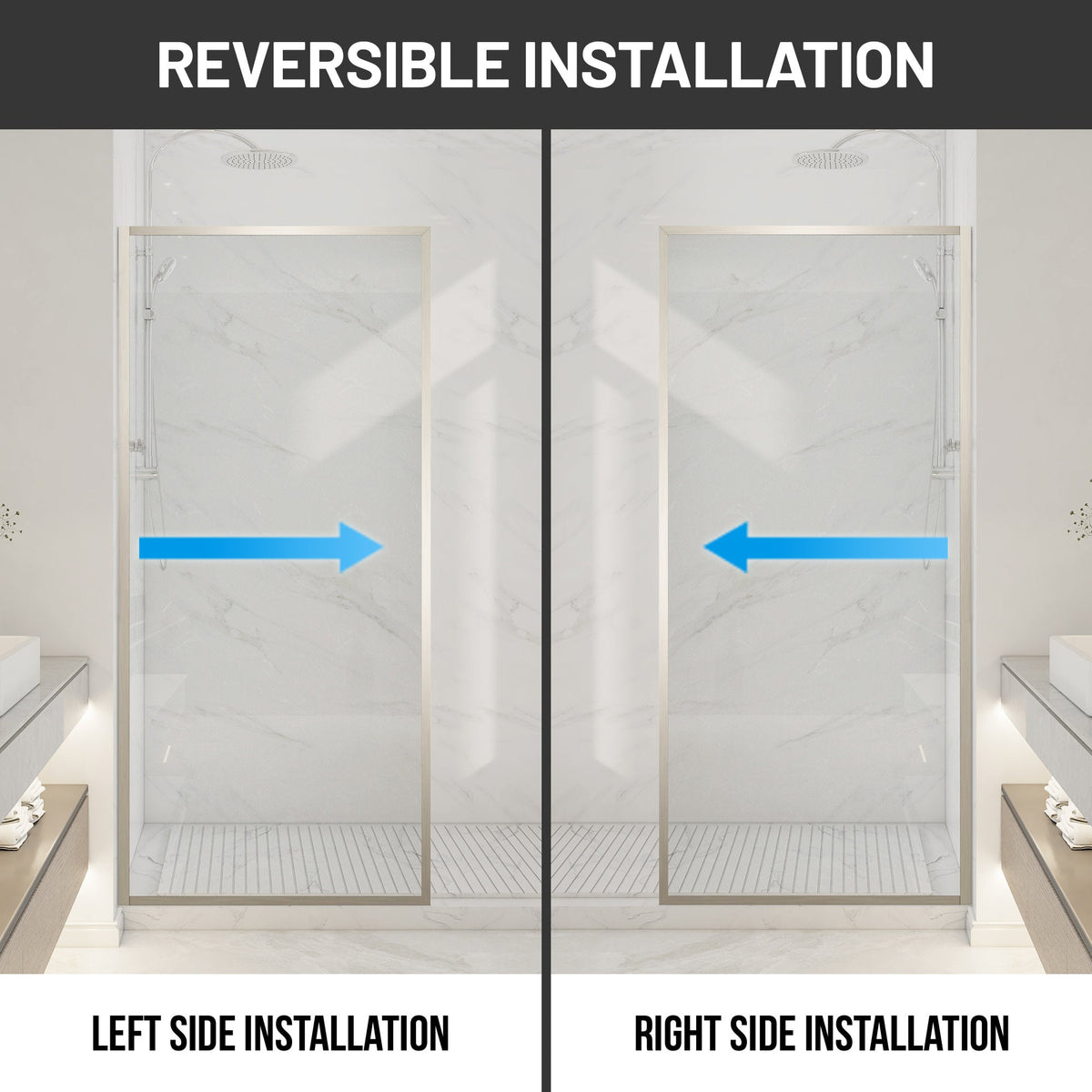34 x 74 Framed Shower Door, Welle Fixed Screen Tempered Clear Glass