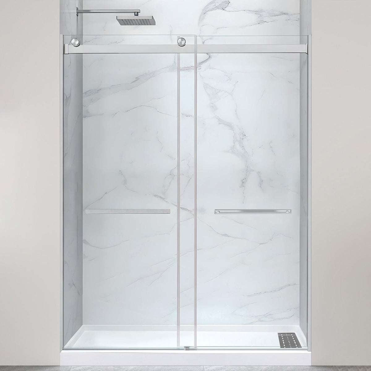 60 x 32 Frameless Shower Door, Pan Only, Kahn Alcove Sliding Combo