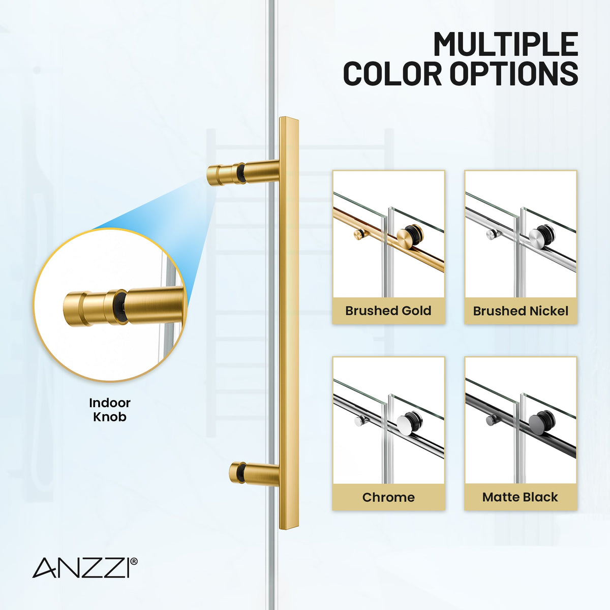 Mountain 60 in x 76 in. Reversible Frameless Sliding Deco-Glass Shower Door with Soft-Close System - Multiple Finishes
