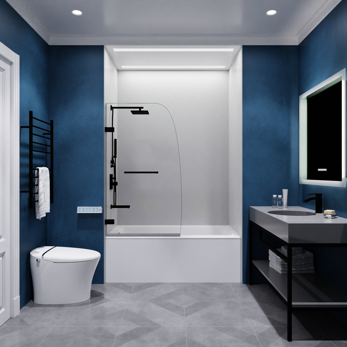 30 x 55 Tub Shower Door, Grand Frameless Hinged Clear Tsunami Guard
