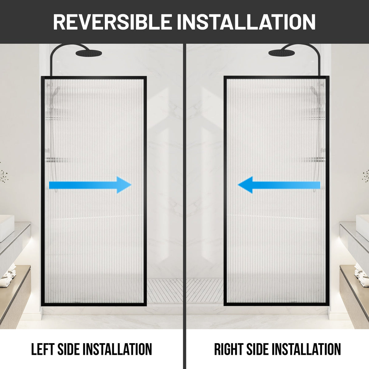 34 x 74 Framed Shower Door, Welle Fixed Screen Tempered Clear Glass