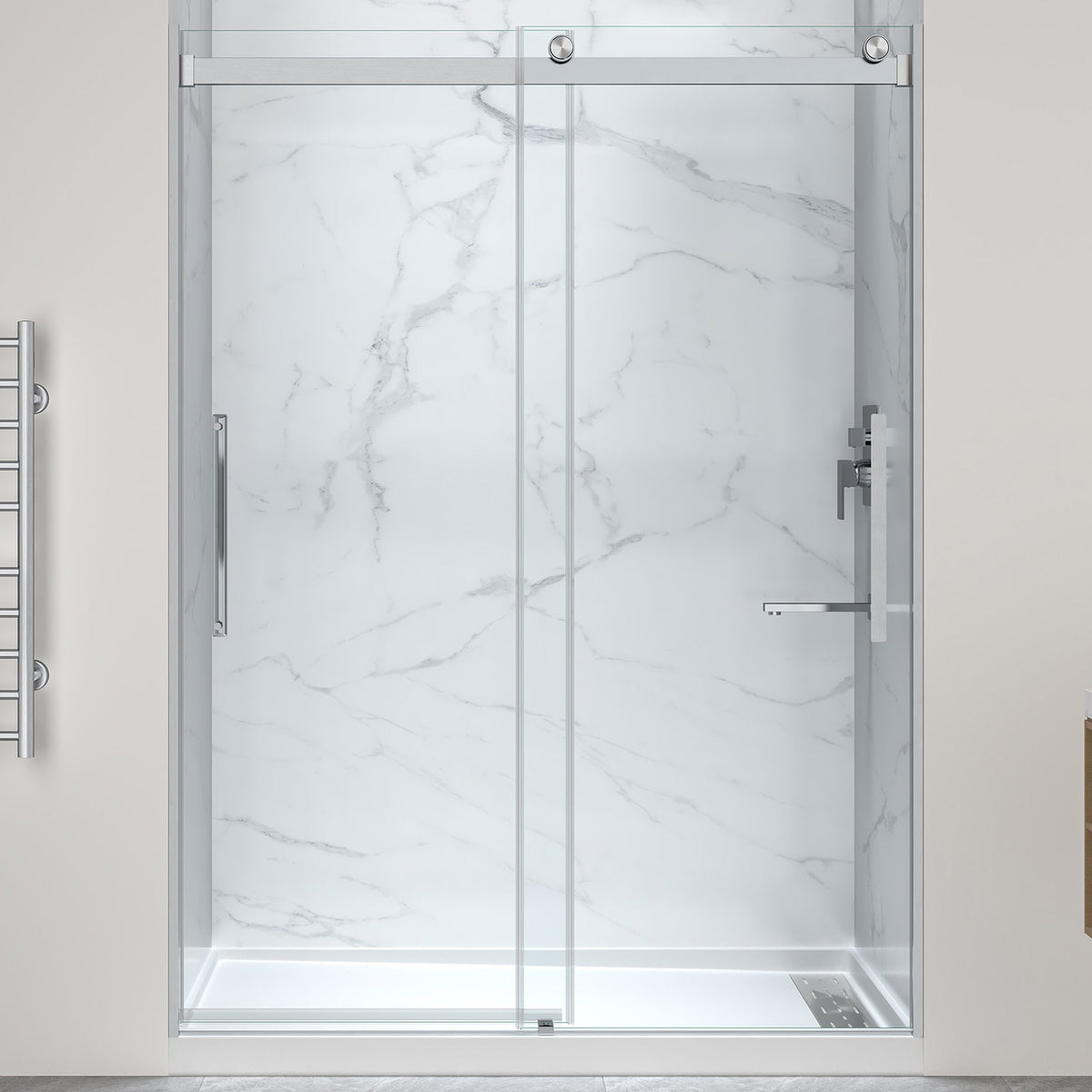 76 x 57 Framed Shower Door, Pan Only, Stellar Frameless Sliding Glass
