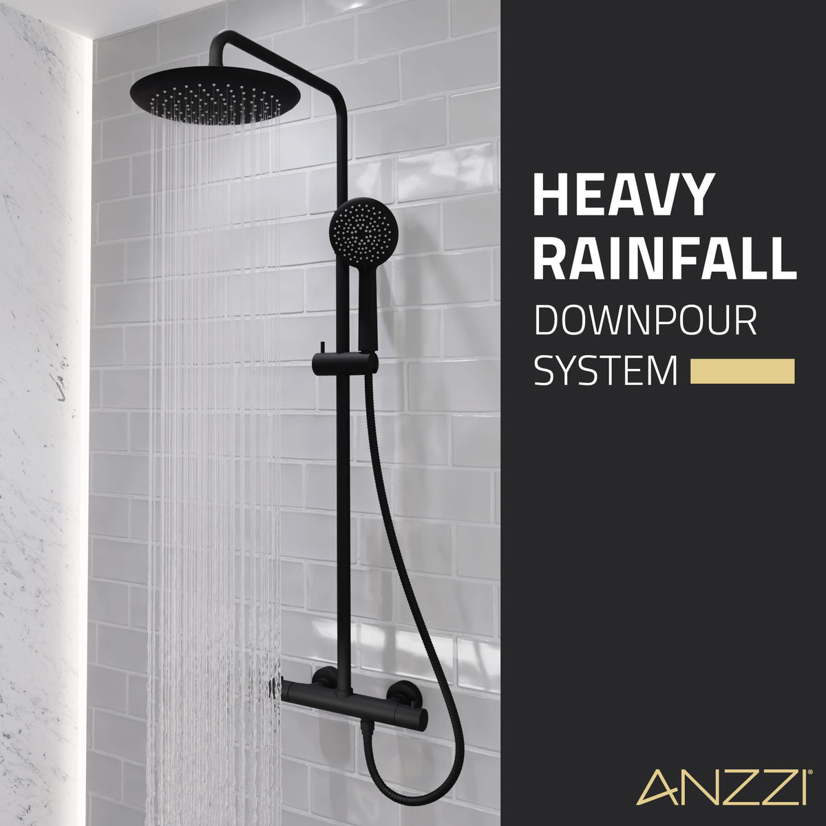 Shower Head, Heavy Rainfall Stainless Steel Matte Black