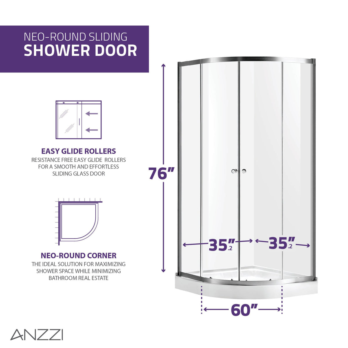 Mare 35 in. x 76 in. Framed Shower Enclosure with TSUNAMI GUARD