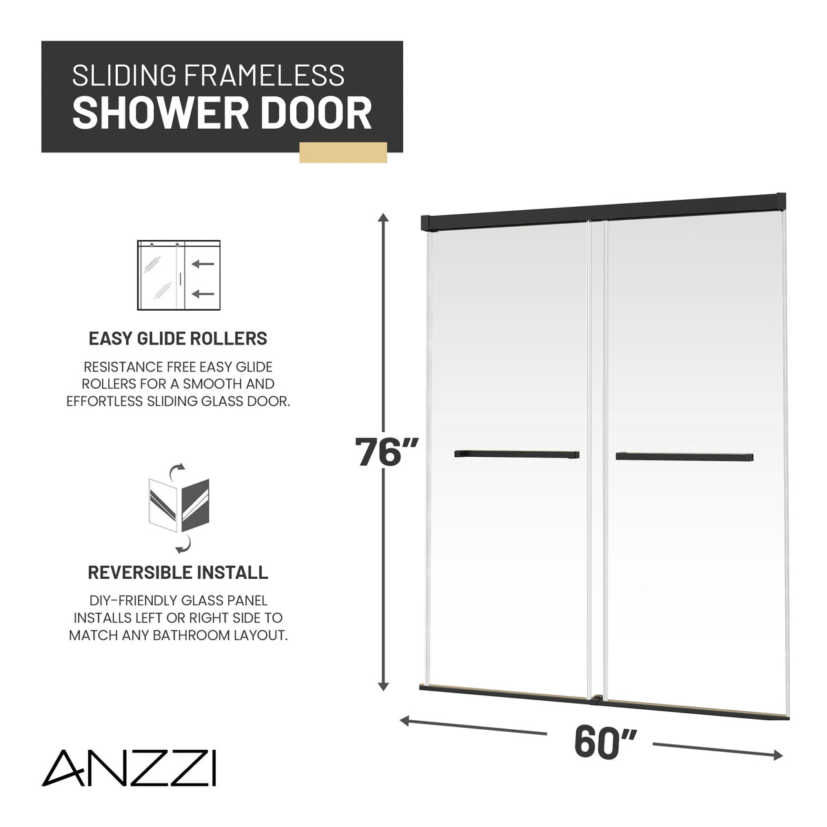 Ward Series 56 to 60 in. x 76 in. Frameless Sliding Shower Door with 3/8" (10mm) Tempered Clear Glass