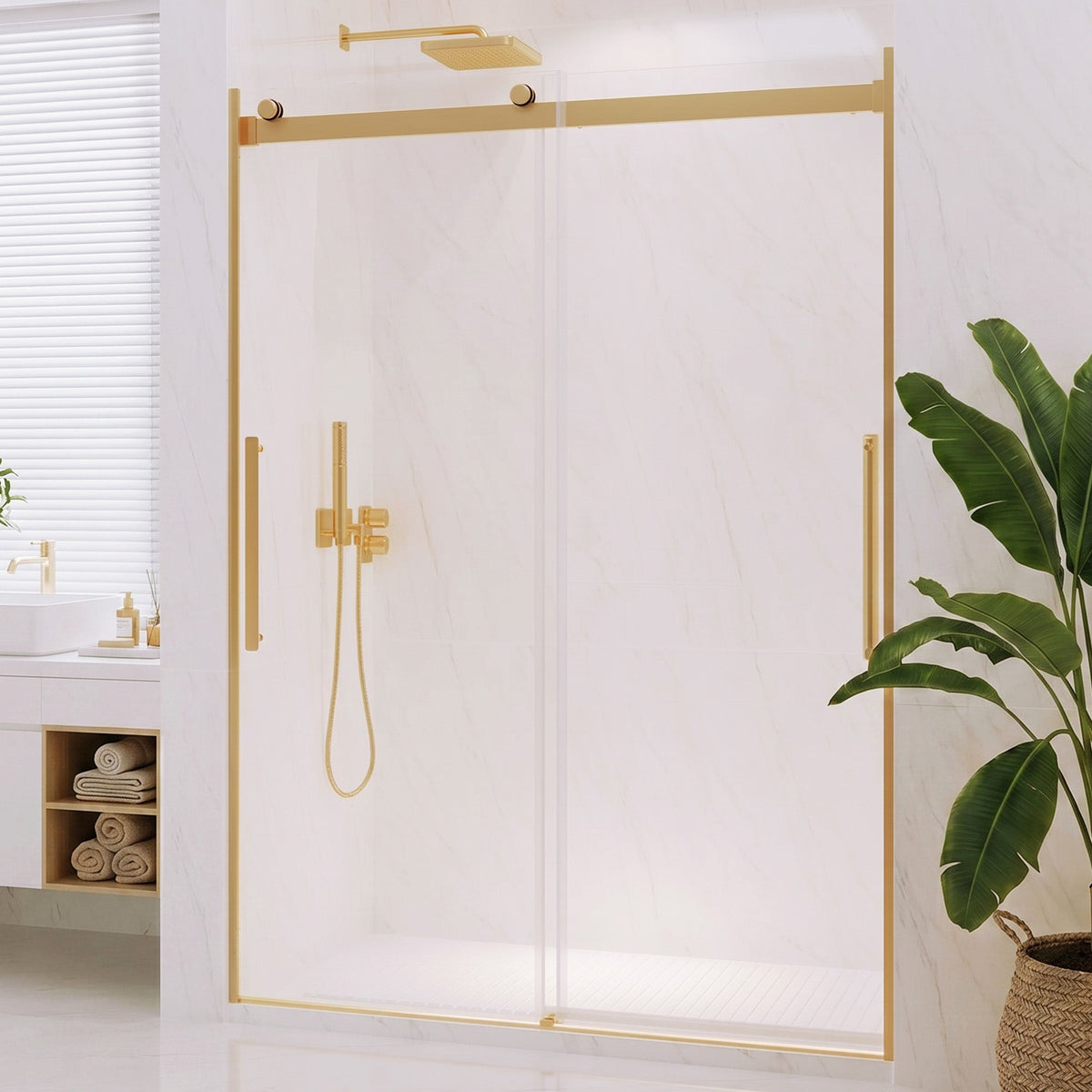 54 x 76 Frameless Shower Door, Stellar Sliding Tsunami Guard