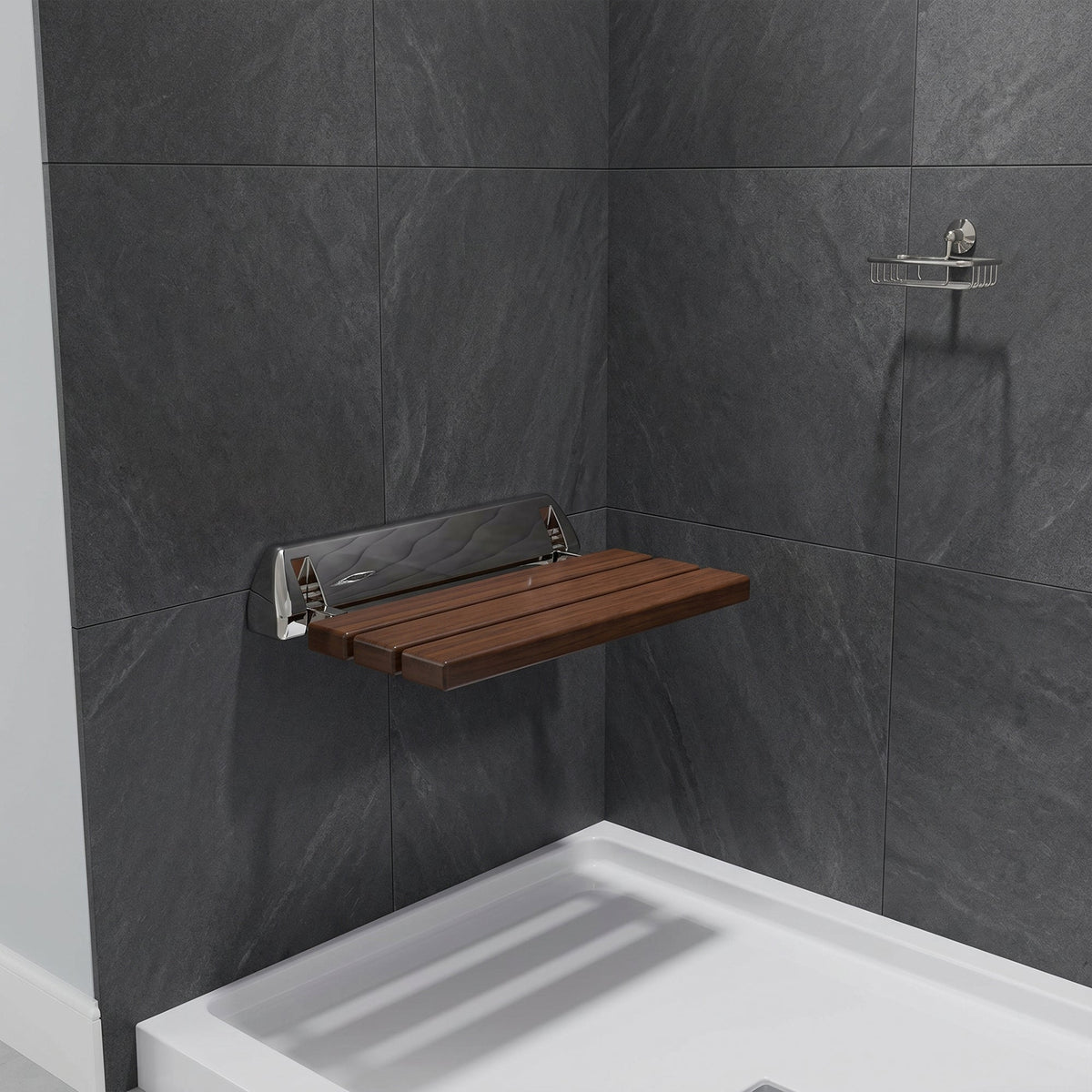 Shower Seat, Kind Teak Mounted Folding