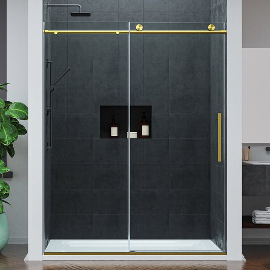 60 x 76 Frameless Shower Door, Mountain Reversible Sliding Deco