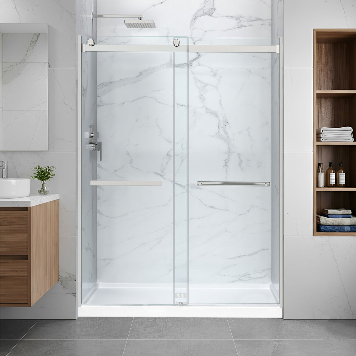 60 x 32 Frameless Shower Door, Center Drain, Pan Only