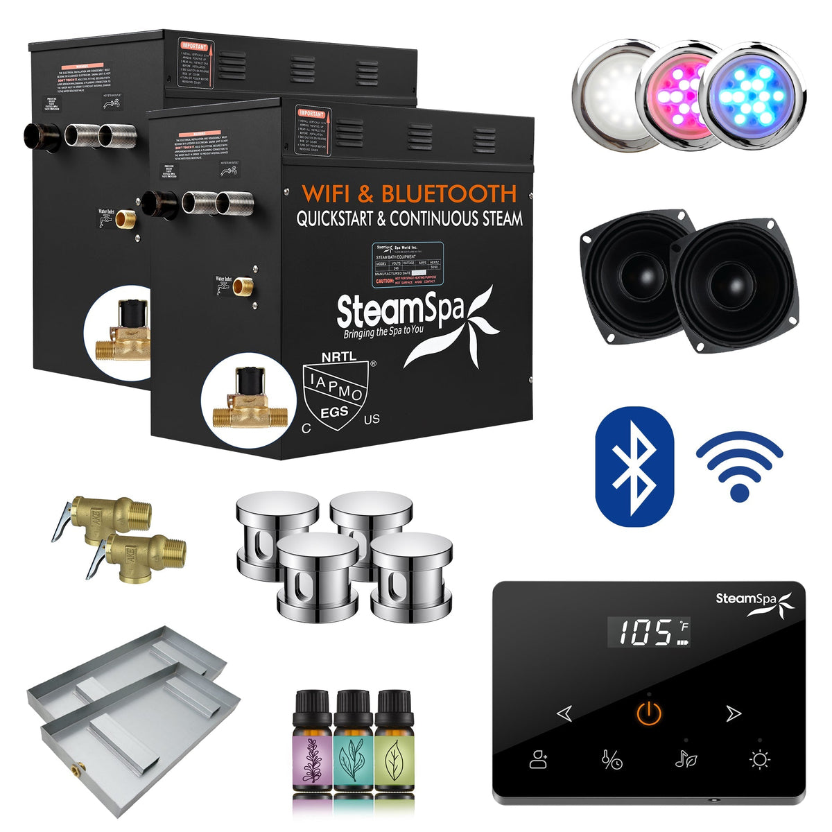 Steam Shower Generator, Full Package, Black Wireless Series