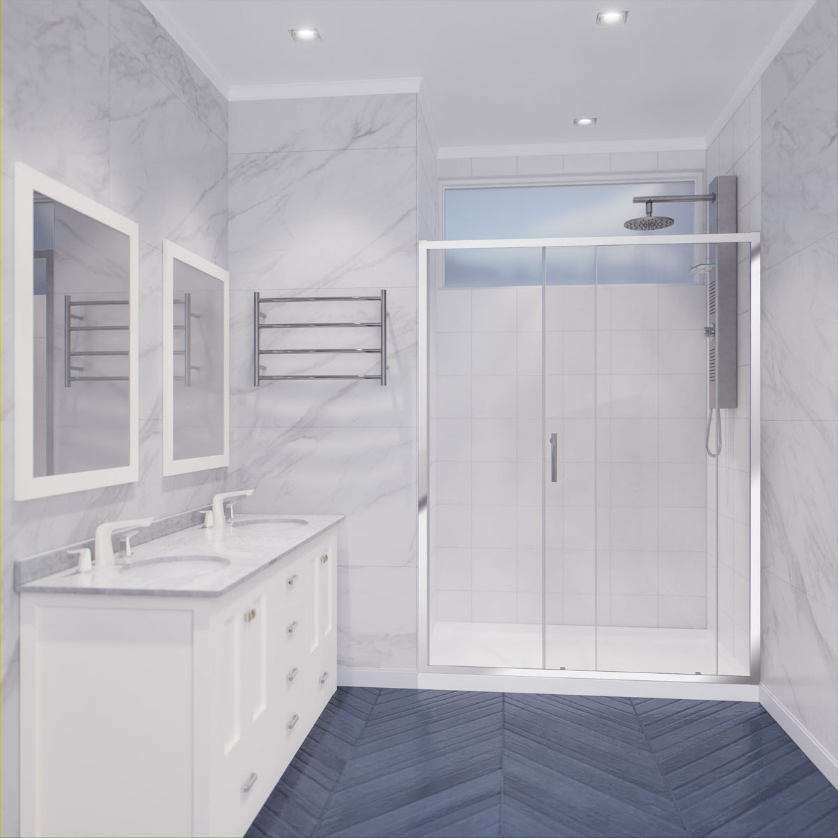 Halberd Series 47 to 48 in. x 72 in. Sliding Framed Shower Door  with Tsunami Guard Tempered Glass
