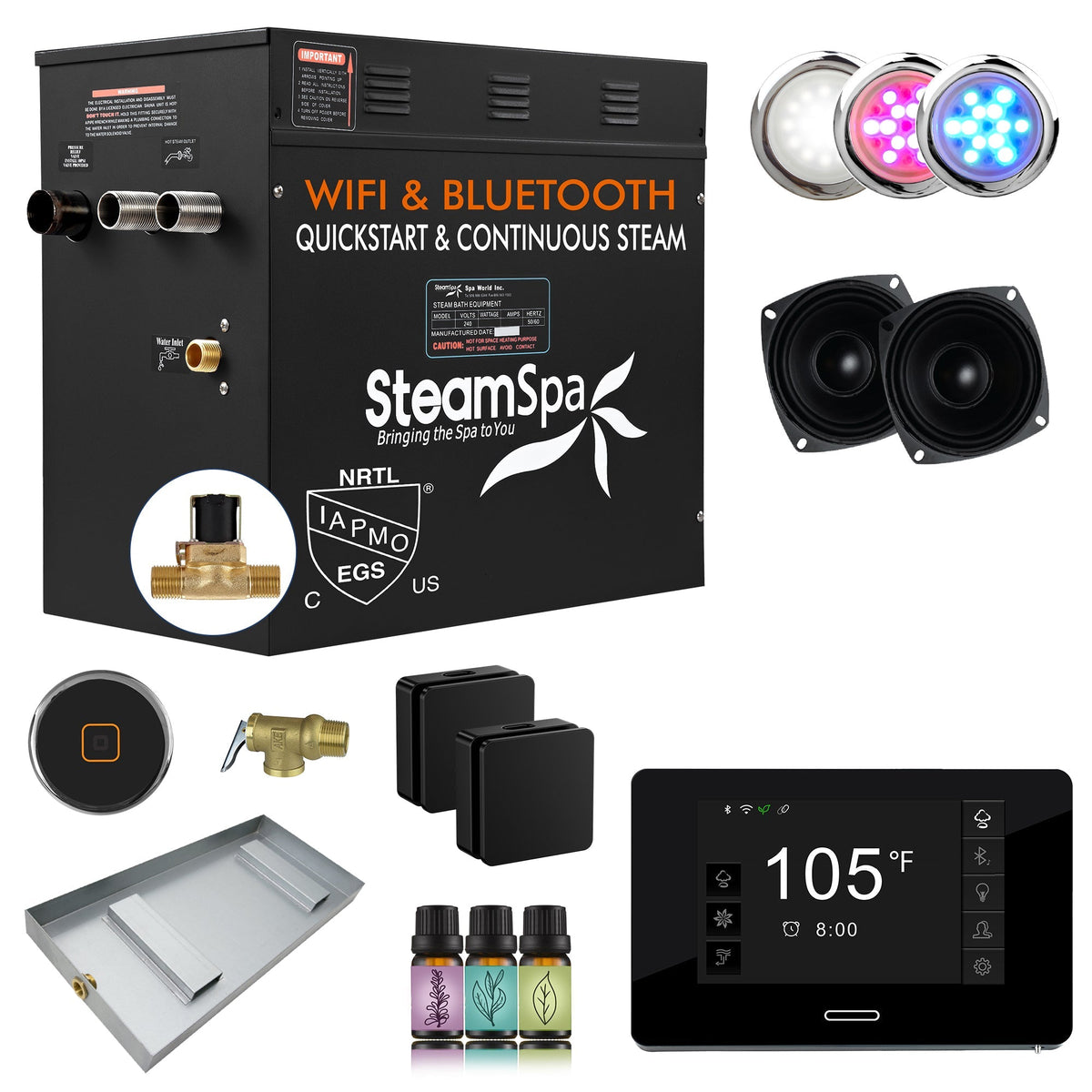 Steam Shower Generator, Full Package, Black New Square with Heads