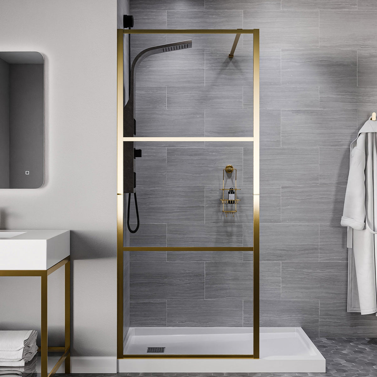 Himmel Series 34 in. x 78 in. Fixed Framed Shower Door with Tsunami Guard Tempered Clear Glass