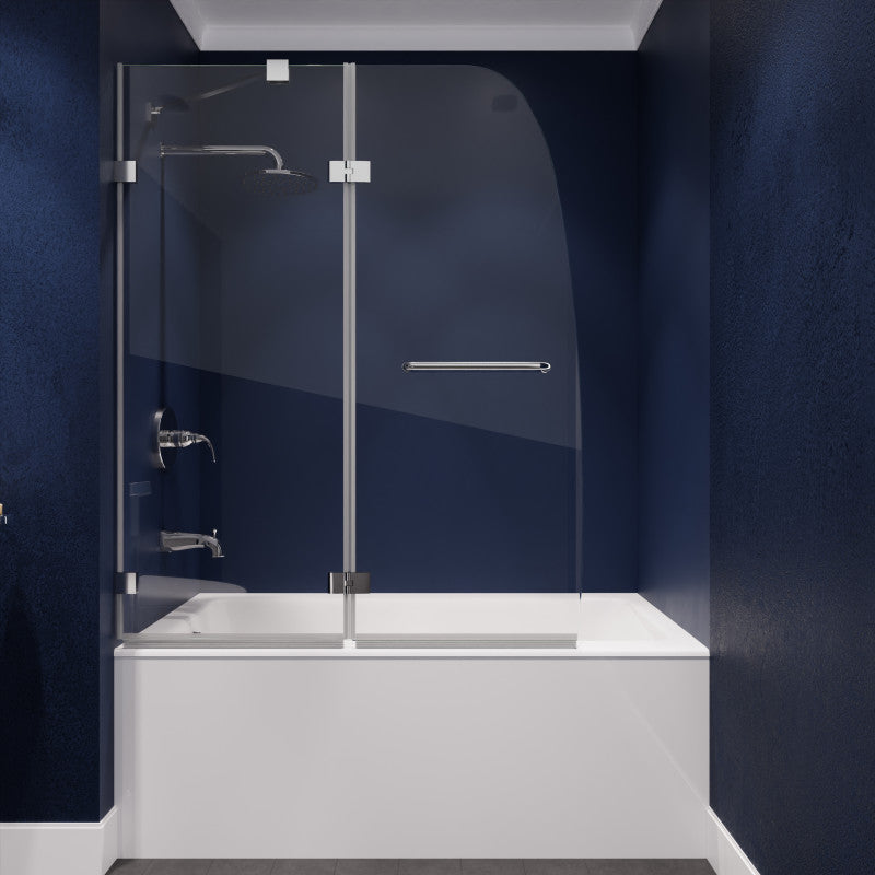48 x 58 Tub Shower Door, Herald Frameless Hinged Clear Tsunami Guard
