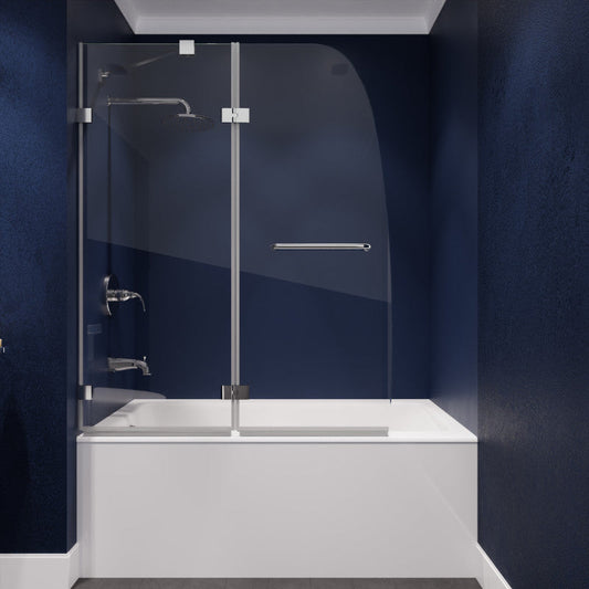 48 x 58 Tub Shower Door, Herald Frameless Hinged Clear Tsunami Guard