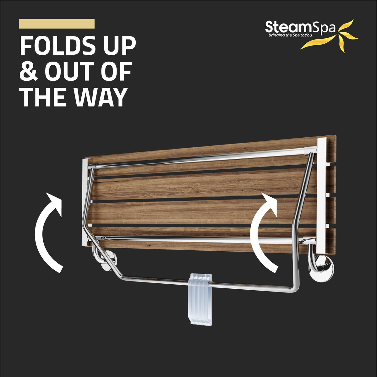 Shower Seat, Two Person Teak Wood Chrome Trim