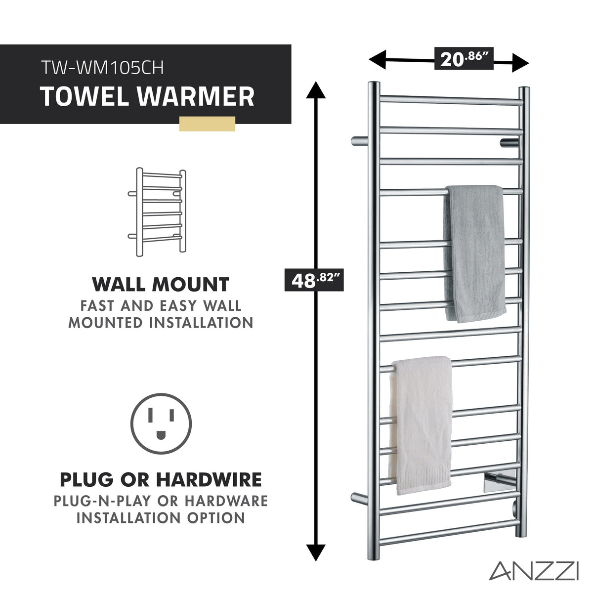 Towel Warmer, ANZZI Elgon Bar Mounted