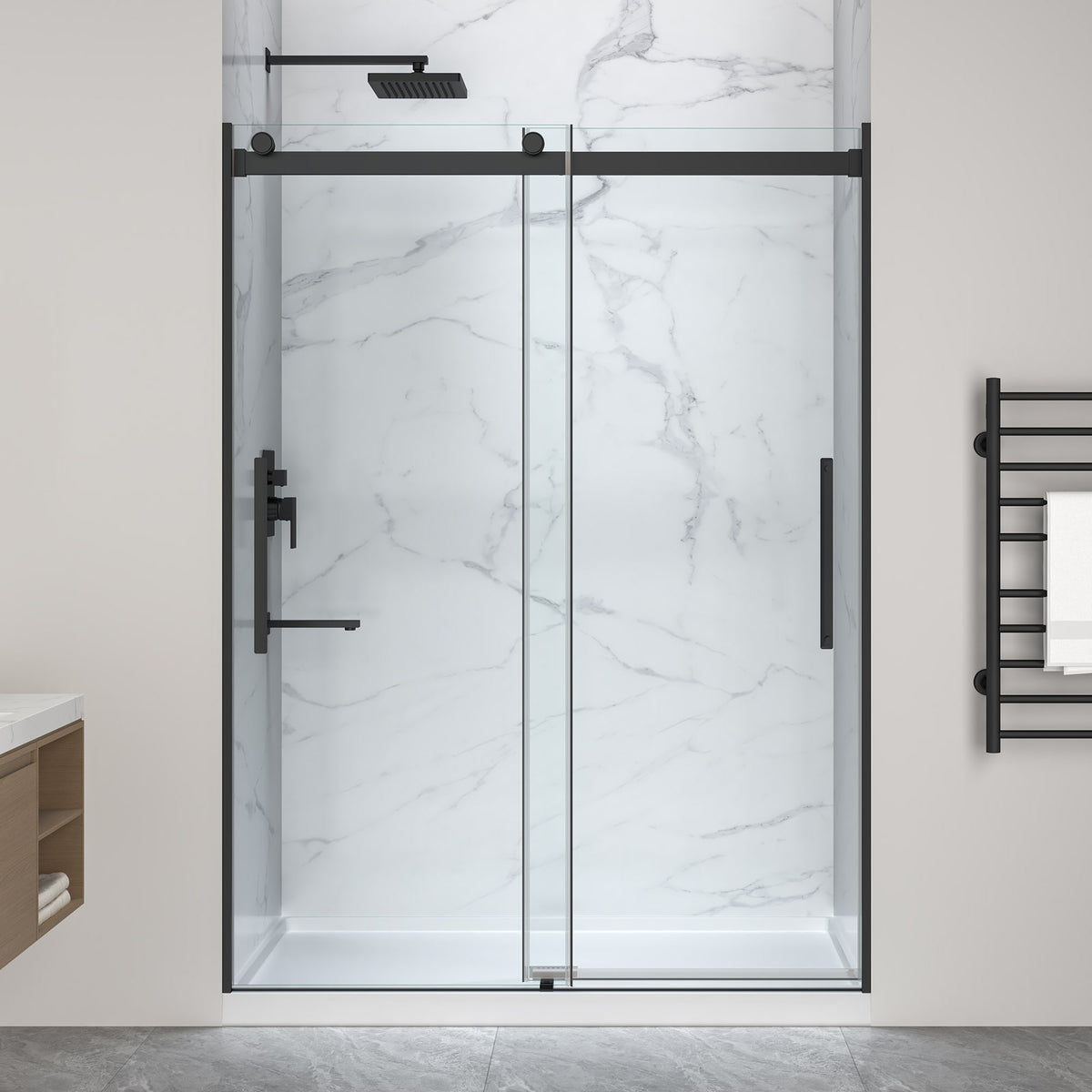 76 x 45 Framed Shower Door, Pan Only, Stellar Sliding Frameless Alcove