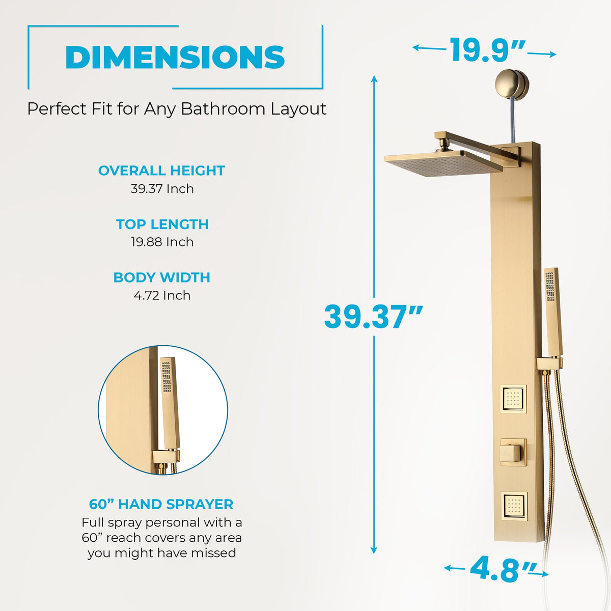 Dion Series 39 in. 2-Jetted Shower Tower with Heavy Rain Shower and Body Jets and Spray Wand
