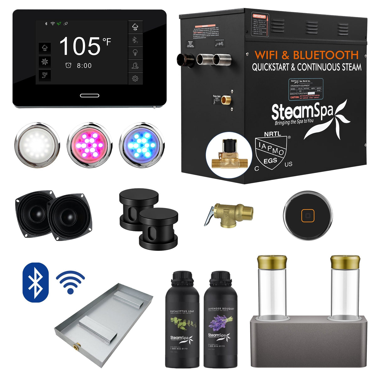 Steam Shower Generator, Full Package, Black Deluxe