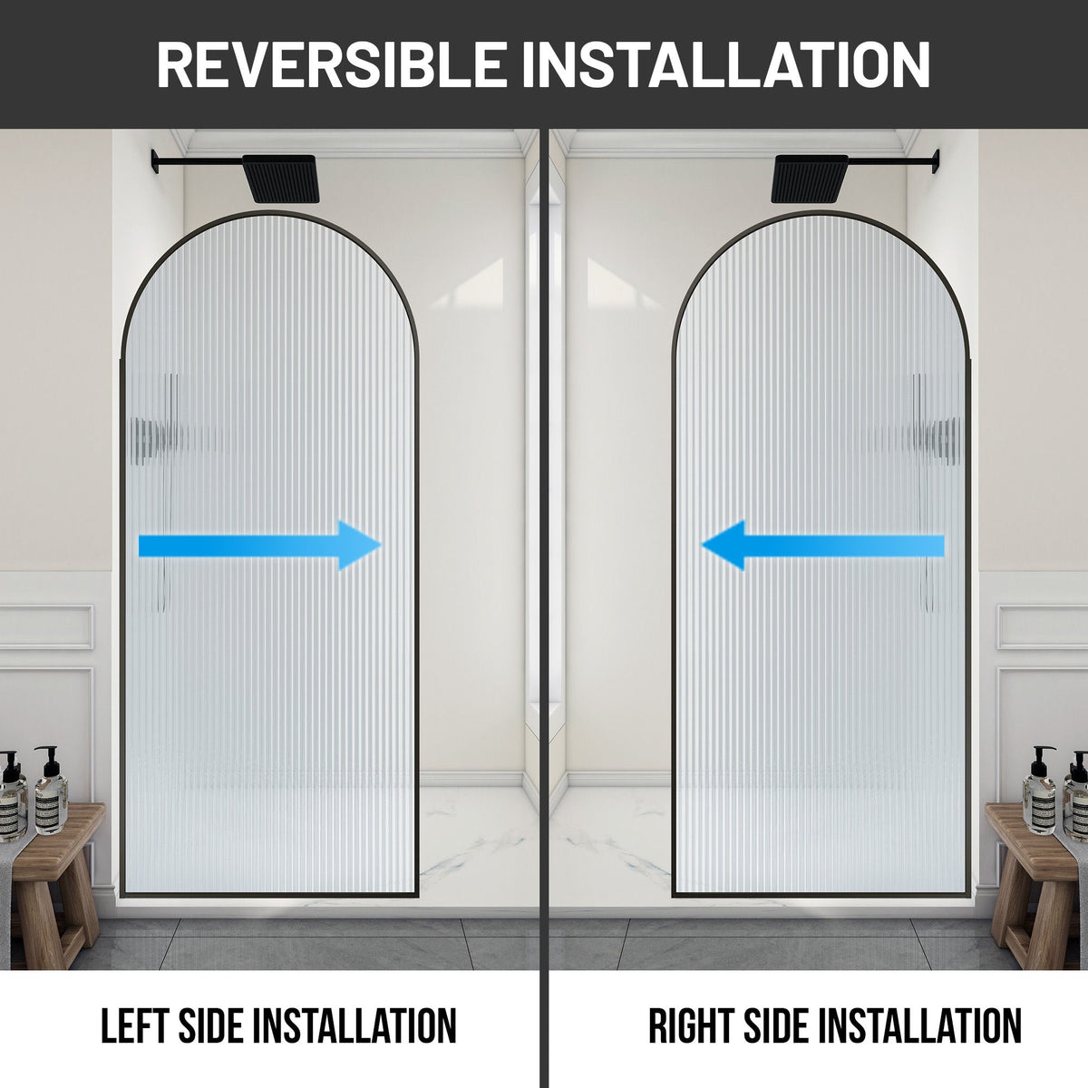 Ember Series 34 in. x 78 in Framed Arch Fixed Shower Screen Door with 8mm Tempered Clear or Fluted Glass