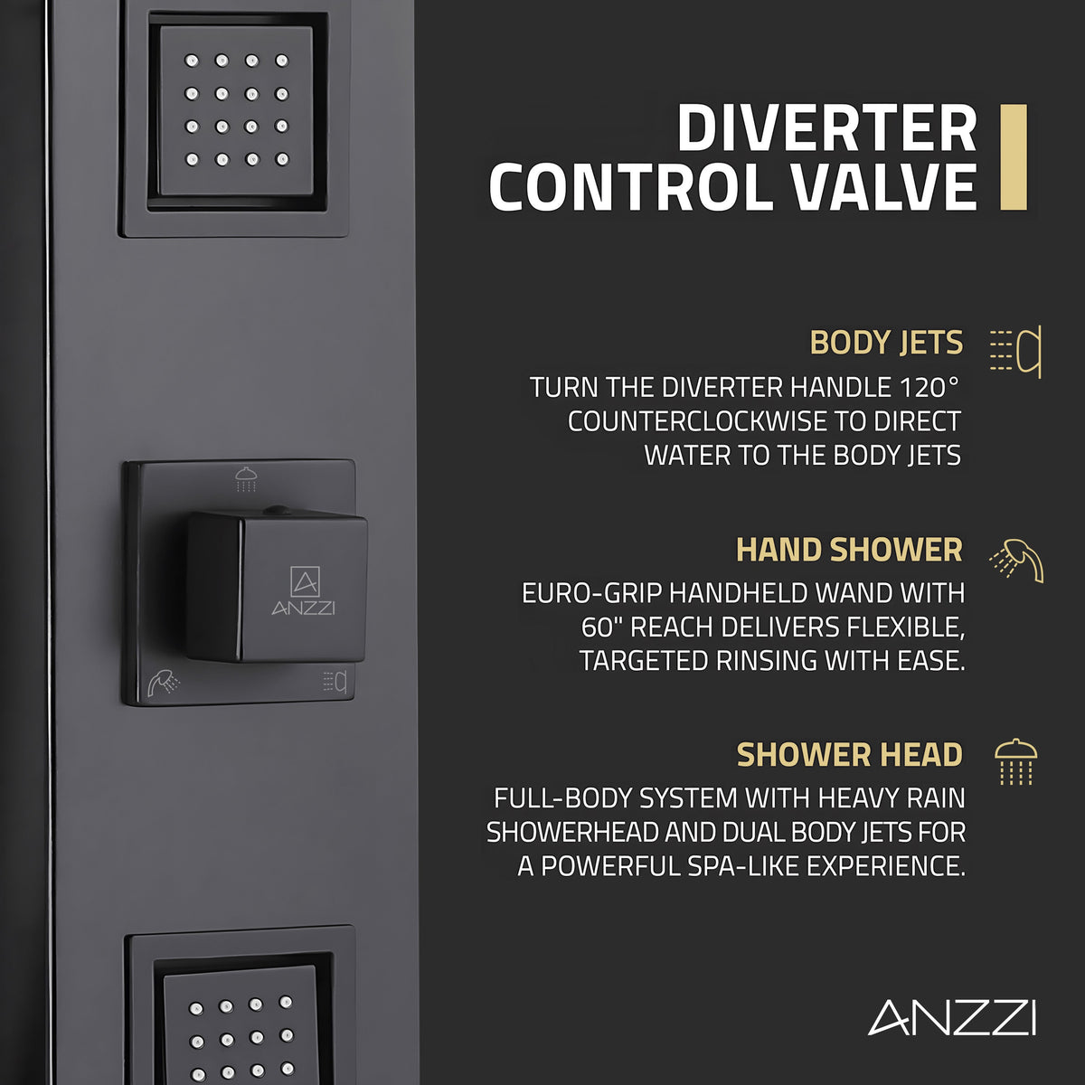 Dion Series 39 in. 2-Jetted Shower Tower with Heavy Rain Shower and Body Jets and Spray Wand